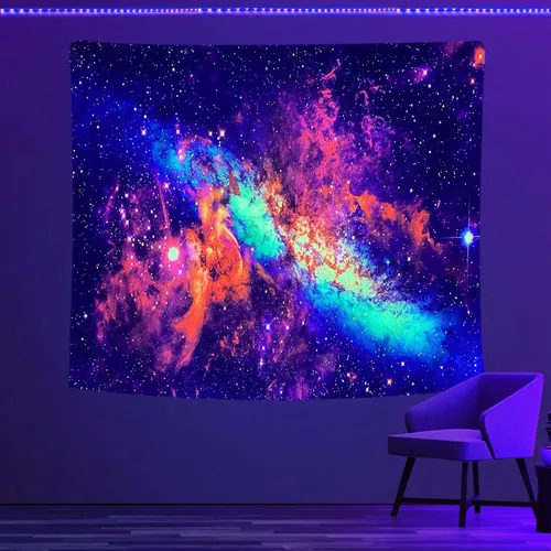 PSYHILAR Blacklight Tapestry - Póster para colgar en la pared, diseño de galaxia, nebulosa, estrellas, galaxia, nebulosa, universo neón, reactivo a