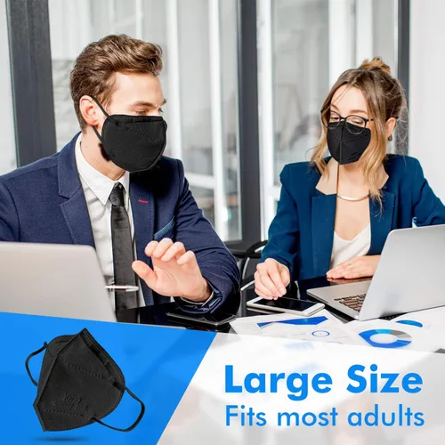 Miniatura 6 de Enlove Paquete de 50 mascarillas KN95 negras, 5 capas de eficiencia de filtro ≥95%