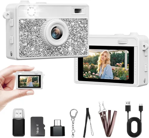 Miniatura 11 de Mini cámara – Mini cámara digital 2K con tarjeta de 16 GB, batería de larga duración, vlog de viaje y sesión de fotos en cualquier momento, Oro rosa
