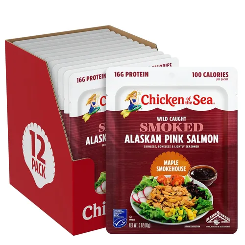 Miniatura 13 de Chicken of the Sea Salmón rosa de Alaska, paquetes de 2.5 oz. (Caja de 12), salmón capturado en la naturaleza, condimento para bagel de todo tipo