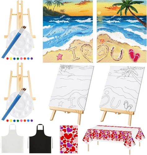 Miniatura 12 de Yeaqee Kit de 13 piezas de pintura y sorbo para adultos, lienzo elástico, para citas, noche, San Valentín, suministros de pintura, juego de pintura