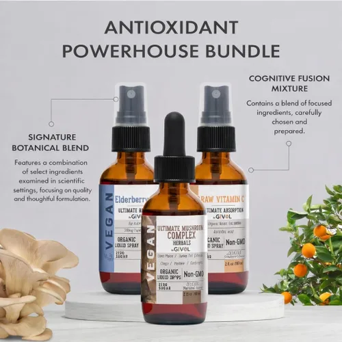 Miniatura 5 de Paquete antioxidante Powerhouse - Baya de saúco, vitamina C cruda, complejo de hongos - Nutrimentos, fitonutrientes y bienestar cognitivo todo en un