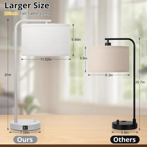 Miniatura 2 de Lámpara de mesa con puertos USB C+A, lámpara de mesita de noche completamente regulable para sala de estar, lámpara de cabecera moderna gris