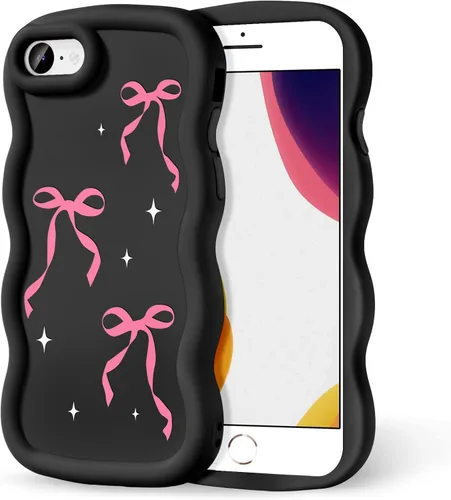 Miniatura 236 de Compatible con iPhone SE/8/7 Funda para Mujeres y Niñas, Marco Ondulado Rizado con Patrón Lindo, Estética Delgada Suave Silicona TPU Parachoques