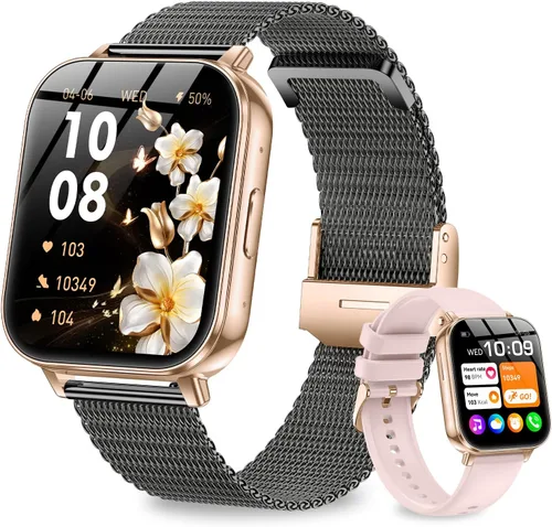 Reloj inteligente para mujer, reloj inteligente con pantalla táctil HD de 1.83 pulgadas, batería de 1000 mAh, llamadas Bluetooth, frecuencia