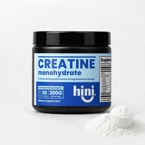 HINI Monohidrato de creatina en polvo de 10.58 oz, 100 porciones – Creatina micronizada 100% pura, apta para dieta cetogénica, sin gluten, sin
