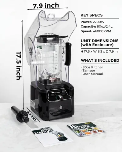 Miniatura 7 de WantJoin - Licuadora comercial profesional con carcasa reductora de ruido, de 2200 W, de potencia industrial fuerte y silenciosa, grado profesional
