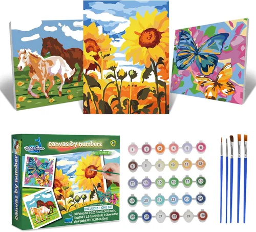 Miniatura 10 de Kit de pintura por números enmarcado de Wings Giant para niños de 4-8, 8-12 años, tema de perro de dibujos animados para principiantes, pintura Arte