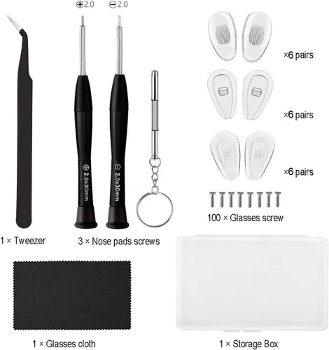 Miniatura 2 de 18 pares de almohadillas nasales para lentes, kit de reparación de anteojos con destornilladores, almohadillas para la nariz, tornillos, pinzas