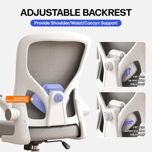Miniatura 6 de Silla de oficina, silla de escritorio ergonómica con soporte lumbar ajustable, silla de computadora de malla, cómodo soporte lumbar para uso en casa