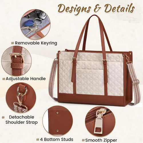 Miniatura 4 de IGOLUMON Bolsa para Laptop para Mujeres de 15.6 Pulgadas de Cuero Vegano Bolsa de Trabajo Tipo Tote Acolchada Maletín para Mujeres Bolsas de Laptop