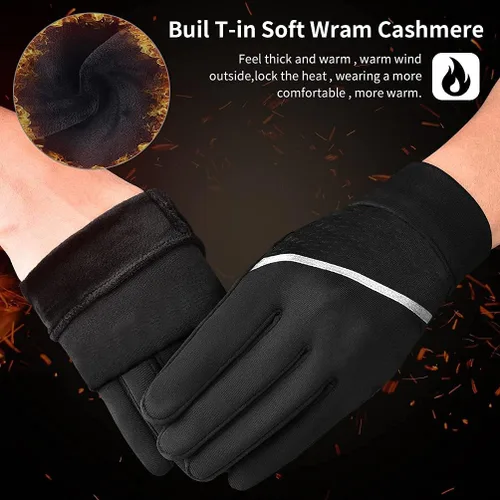 Miniatura 4 de OOPOR Winter Warm Running Sports Gloves - Cold Weather Ski Outdoor Thermal Bike Black Mittens for Man Woman