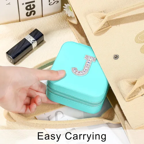 Miniatura 3 de Parima Regalos de cumpleaños para mujeres, joyero personalizado, regalos de cumpleaños, portátil, organizador de joyas azul, esencial para mujeres