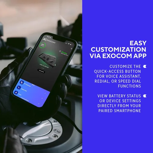 Miniatura 7 de EXOCOM LINK-1C Sistema de Comunicación y Comunicación de Casco de Motocicleta - Altavoces HD delgados de 40mm con intercomunicador Bluetooth +