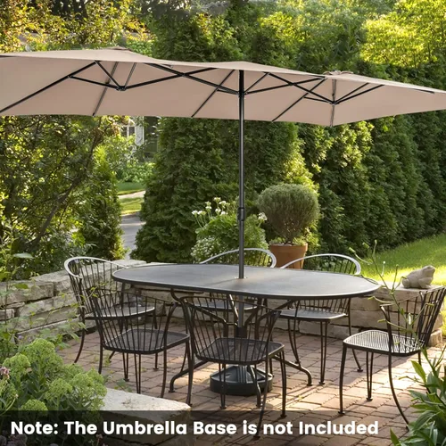 Miniatura 2 de Tangkula Sombrilla de patio de doble cara de 15 pies con manivela, parte superior ventilada, sombrilla rectangular grande para exteriores con Café