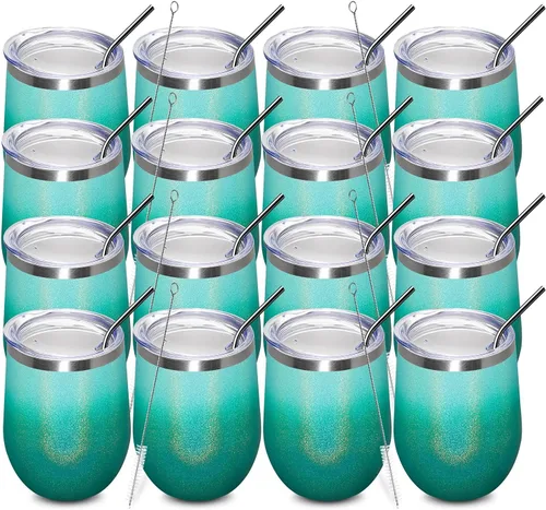 Miniatura 39 de MEWAY Vaso de vino sin tallo de 12 onzas con tapa, vaso de viaje de acero inoxidable con aislamiento de doble pared al vacío con popote, para Negro