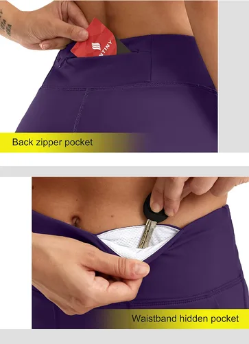 Miniatura 5 de SANTINY Bermudas de 6 pulgadas para mujer con bolsillos, pantalones cortos de cintura alta para correr