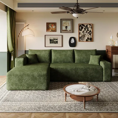 Miniatura 25 de Sofá modular en forma de L de 96 pulgadas con diván, moderno y cómodo sofá de pana para sala de estar, sofá de espuma viscoelástica, no requiere