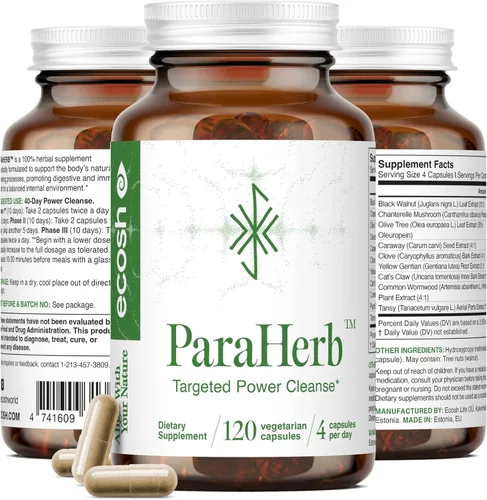 Ecosh ParaHerb™ Ajenjo, nuez negra, clavo y rebozuelos Extracto Intestinal Cleanse – Soporte herbario para desintoxicación intestinal y digestión |