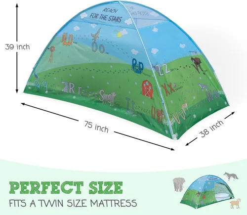 Miniatura 5 de Tienda de campaña de cama individual con diseño de animales para niños - Tiendas de ensueño mágicas para niños, toldo emergente para cama de niña