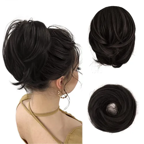 Miniatura 8 de BARSDAR Extensión de cola de caballo y moño de pelo de cobre, extensiones de moño corto sintético liso elástico para mujer, moños desordenados