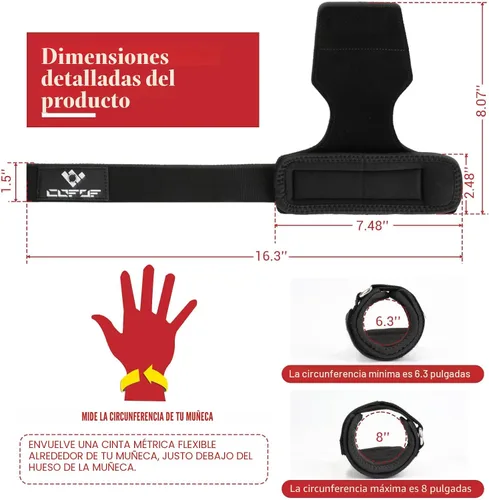 Miniatura 4 de COFOF - Correa de muñeca para levantamiento de pesas, correa de muñeca de doble capa de cuero para peso muerto y levantamiento de potencia, ganchos