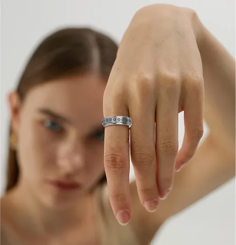 Miniatura 4 de FIBO STEEL Anillo giratorio de acero inoxidable para mujeres y hombres, anillos de banda para la ansiedad, luna y estrella, flores, juego de anillos