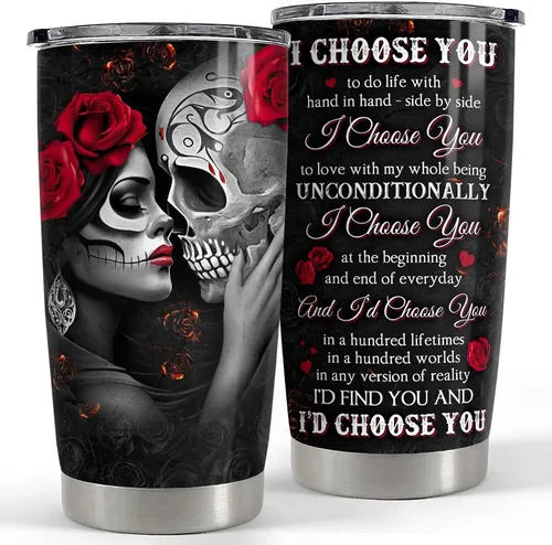 SANDJEST Vaso Térmico para Parejas de 20oz Regalos para Esposa Esposo Calavera Parejas Vasos Térmicos de Acero Inoxidable Taza de Viaje para Café