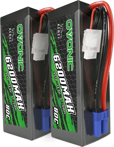OVONIC Batería Lipo 80C 4S 6200mAh 14.8V con conector EC5 para arrma 1/5, escala 1/8 RC coches y camiones Buggy Truggy 2pcs