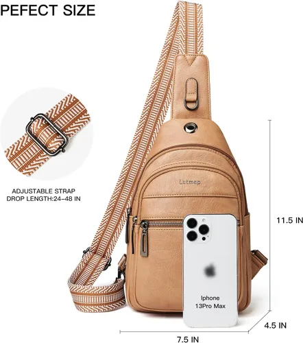 Miniatura 3 de LATMAP Bolso bandolera para mujeres y hombres, mochila pequeña de cuero, riñonera cruzada para el pecho, bolso impermeable para mujeres