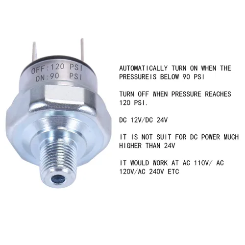 Miniatura 6 de Interruptor de presión de aire 90-120 PSI 1/8"-27 NPT DC 24V 12V Compresor de aire 90 PSI