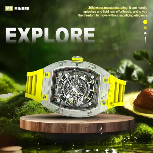 Miniatura 3 de MINBER Reloj automático de esqueleto, esfera de 1.693 in con manecillas luminosas, reloj de cuerda automática, resistente al agua 3 ATM, plástico