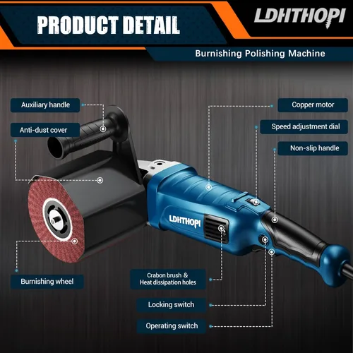 Miniatura 7 de LDHTHOPI Máquina de pulido y lustrado de 1800W, pulidor eléctrico de acero inoxidable de mano de 110V, 8 velocidades variables, 3100RPM para metal