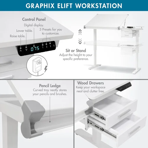 Miniatura 4 de Studio Designs Graphix II - Mesa de dibujo ajustable en altura superior dividida, eLift