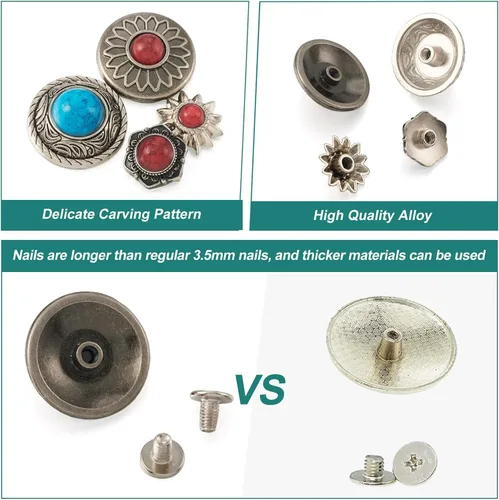 Miniatura 7 de 24 Juegos de Conchos para Cuero Remaches Decorativos de Girasol Tachuelas 13-20mm (0.512-0.787 in) Conchos Turquesa Remache Rápido de Metal