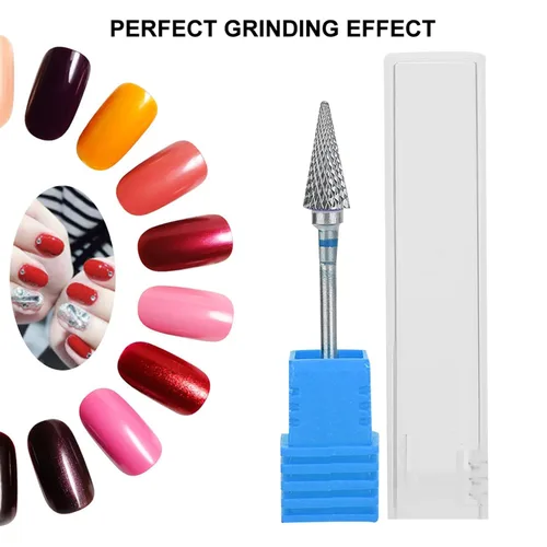 Miniatura 6 de Brocas para uñas, brocas de acero de tungsteno para manicura de manicura, cabezal de pulido de manicura de pedicura eléctrica, brocas de cono Azul