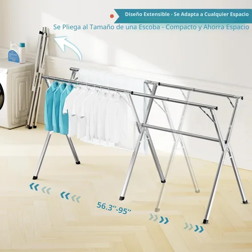 Miniatura 2 de JAUREE Estante de secado de ropa de 95 pulgadas, estante de secado plegable para interiores y exteriores, estante de lavandería de acero inoxidable