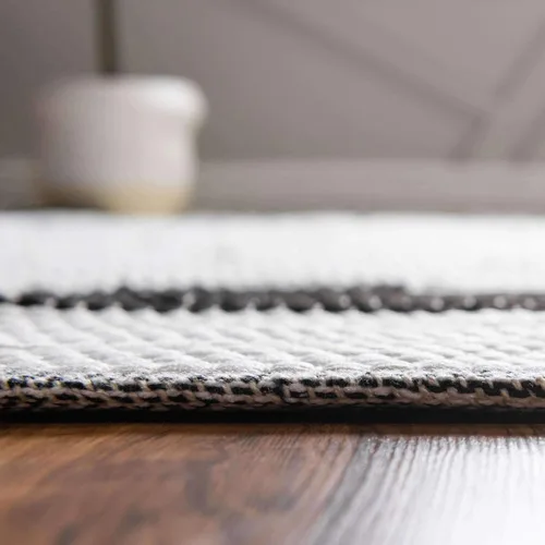 Miniatura 3 de Unique Loom Chindi Jute Collection - Alfombra de área (2 pies 2 pulgadas x 6 pies 1 pulgada, blanco y negro/negro)