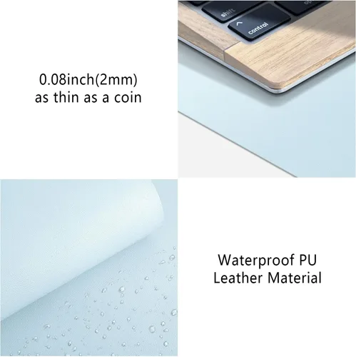 Miniatura 4 de Alfombrilla protectora de escritorio para mouse, alfombrilla grande de piel sintética para escritorio de oficina, antideslizante para teclado y Azul