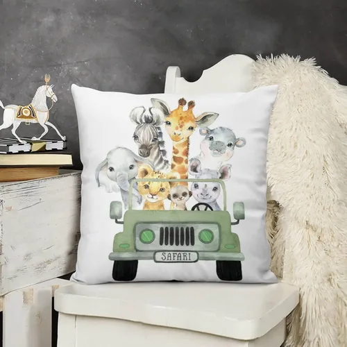 Miniatura 5 de HawSkgFub Funda de almohada decorativa para bebé niño y niña, diseño de safari con diseño de camión de animales de safari, funda de cojín de selva