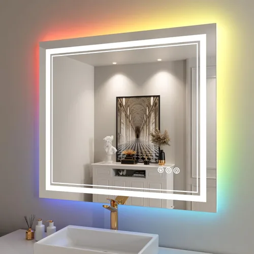 Miniatura 17 de Espejo de baño LED de 72 x 36 pulgadas, retroiluminado y frontal iluminado, espejo de tocador grande iluminado con luces, antiniebla, regulable