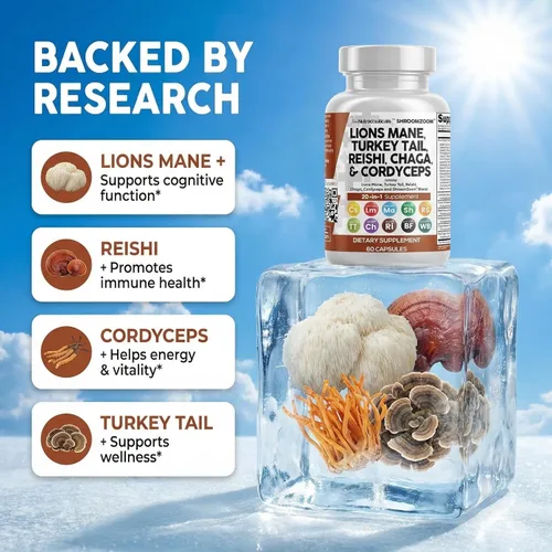 Miniatura 2 de Clean Nutraceuticals Lions Mane - Suplemento de hongos 20 en 1 con Turkey Tail Reishi Cordyceps Chaga Maitake Meshima Poria Cocos Shiitake Oyster