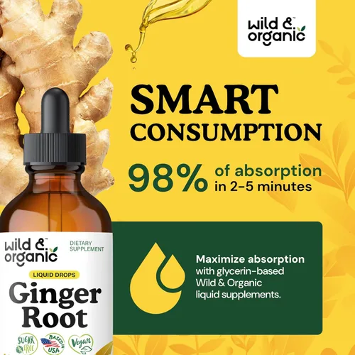 Miniatura 4 de Wild & Organic Gotas de Extracto de Raíz de Jengibre - Apoyo Inmunológico y Digestivo - Suplementos Líquidos de Jengibre - Tintura Vegana, Sin