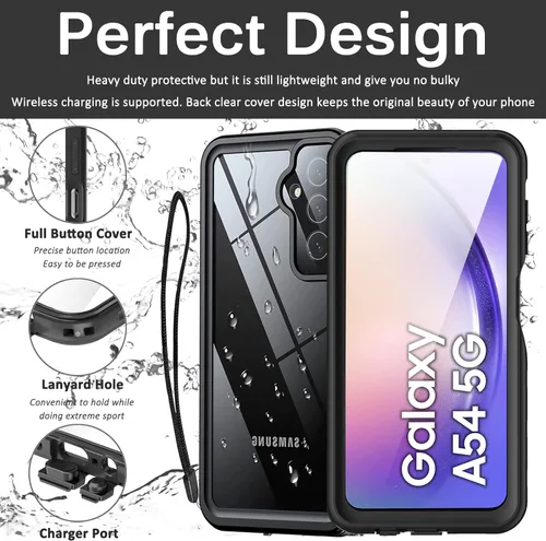 Miniatura 6 de Miimall Funda impermeable compatible con Samsung Galaxy A54 5G, protector de pantalla transparente HD integrado, parachoques completo a prueba