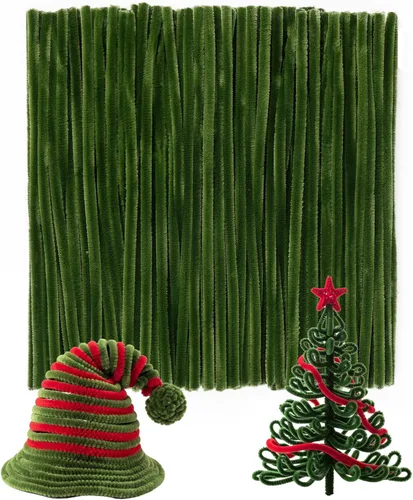 Miniatura 9 de Caydo 100 piezas de limpieza de tuberías verde militar, tallos de felpilla flexibles para proyectos de manualidades y decoraciones del día