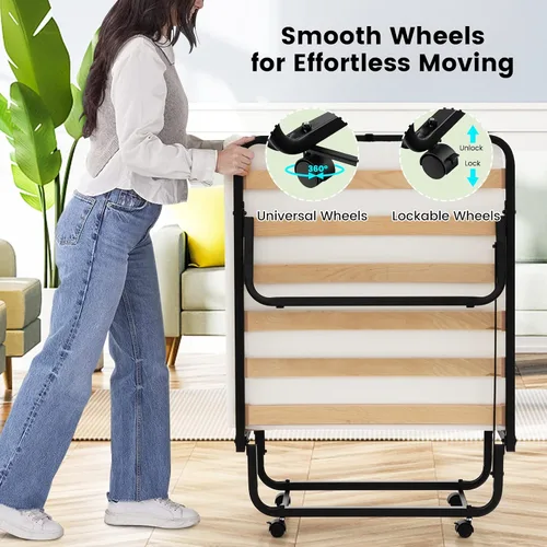 Miniatura 8 de KOMFOTT Cama plegable con colchón de espuma viscoelástica de 4 pulgadas, cama plegable para invitados con marco de acero resistente, cuna portátil