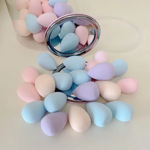 Miniatura 5 de 50 mini esponjas de maquillaje pequeñas y soplete de polvo con espejo de maquillaje, licuadora de belleza multicolor, esponja de maquillaje