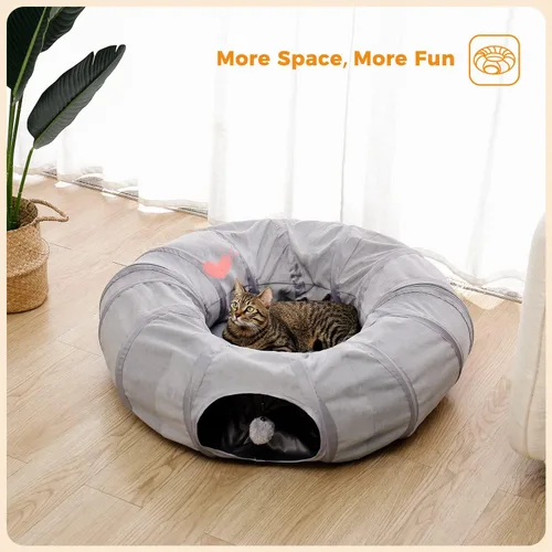 Miniatura 8 de PAWZ Road Cama Túnel para Gatos, Túnel Grande de Dona para Gatos de Interior, Tubo Plegable para Gatos con Alfombrilla Central, Agujero