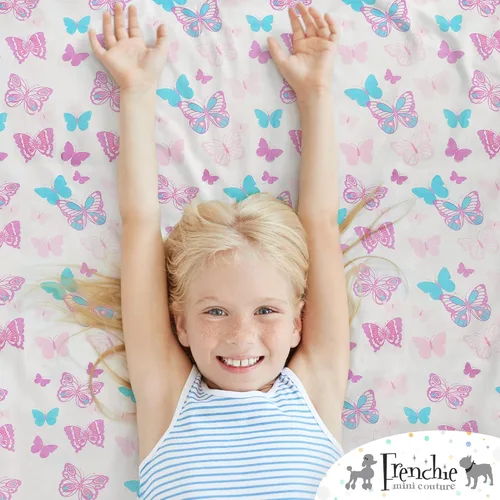 Miniatura 34 de Frenchie Mini Couture Sábanas bajeras para cuna, 100% algodón, se adaptan a colchones de niños pequeños, estrellas azules, 28 x 52 pulgadas, paquete