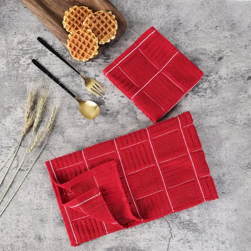 Miniatura 3 de Glynniss Juego de toallas y paños de cocina rojos, juego de paños de cocina y trapos para lavar platos, limpiar y secar, paquete de 8 (rojo)